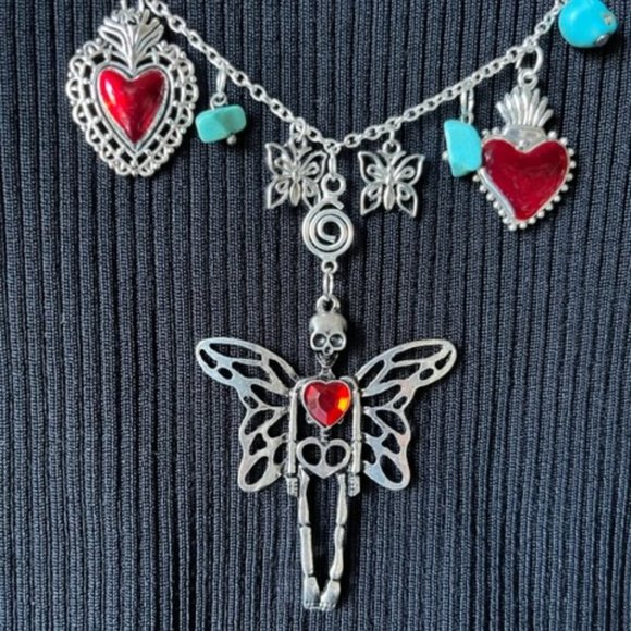 Handmade Day Of The Dead  "SKELEYFLY"  Necklace - Picture 4 of 5